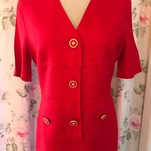 Elegant Red Women's Blazer with Gold Button Details